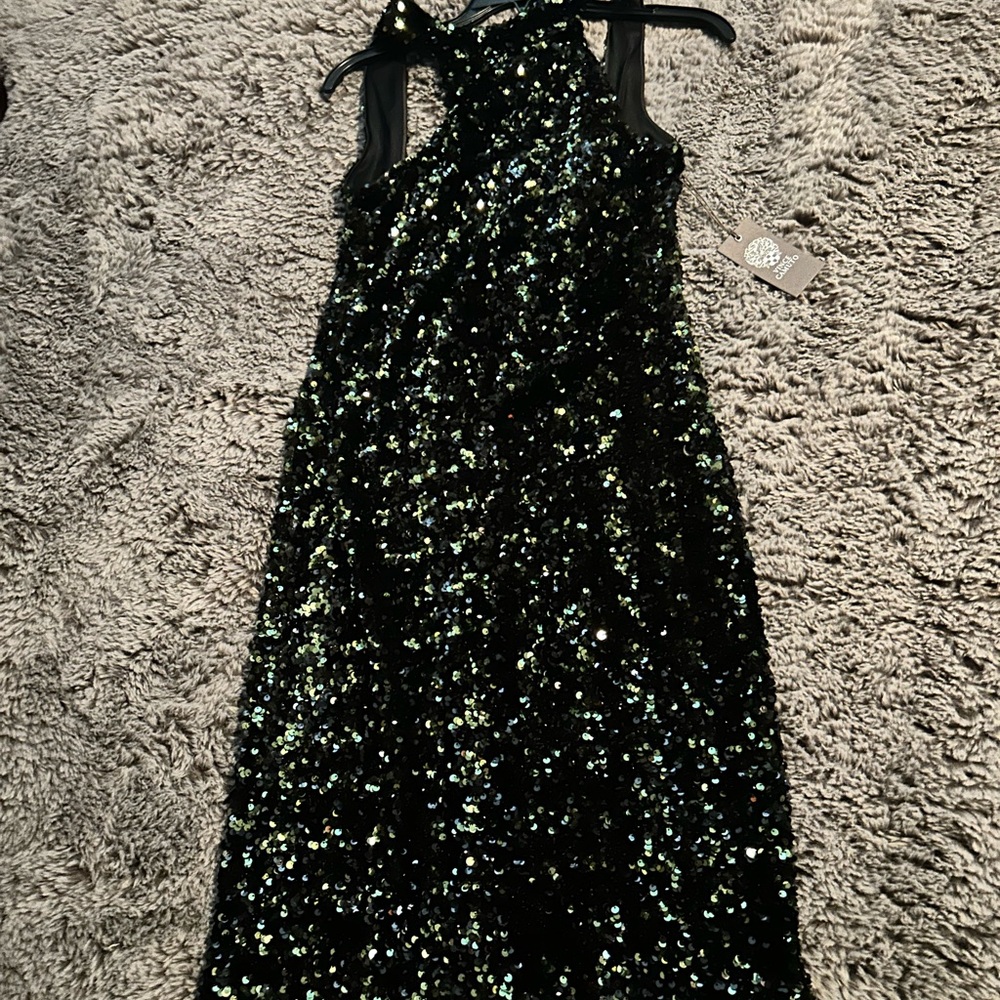 Vince Camuto Black Sequin One Shoulder Dress